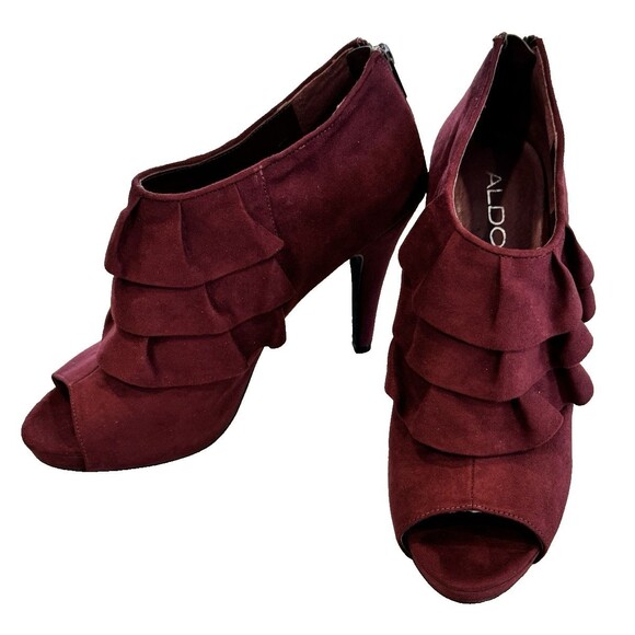 Aldo Open Toe Suede Heeled Zip Booties SZ 39/8.5 - Picture 3 of 8